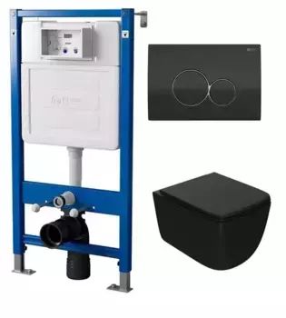 Комплект инсталляции с подвесным унитазом Point Элемент черный матовый клавиша хром с черным