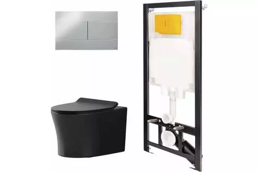 Комплект инсталляции с подвесным унитазом Point Комплект инсталляции с подвесным унитазом Point Вега черный клавиша хром