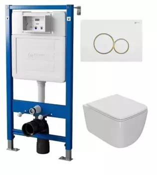 Комплект инсталляции с подвесным унитазом Point Меркурий белый клавиша белая с золотом