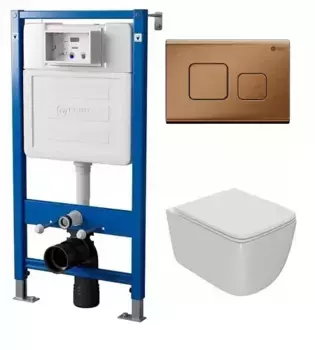 Комплект инсталляции с подвесным унитазом Point Меркурий белый клавиша бронзовая