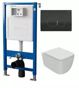 Комплект инсталляции с подвесным унитазом Point Меркурий белый клавиша черная хром