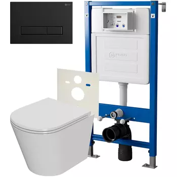 Комплект инсталляции с подвесным унитазом Point Меркурий белый клавиша черная матовая