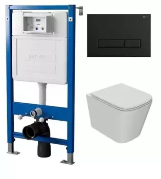 Комплект инсталляции с подвесным унитазом Point Меркурий белый клавиша черная матовая