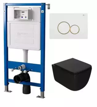 Комплект инсталляции с подвесным унитазом Point Меркурий черный клавиша белая с золотом