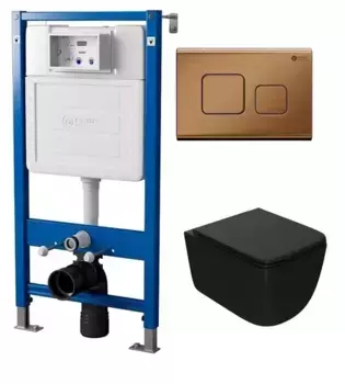 Комплект инсталляции с подвесным унитазом Point Меркурий черный клавиша бронзовая