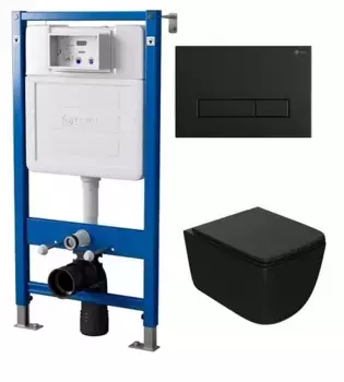Комплект инсталляции с подвесным унитазом Point Меркурий черный клавиша черная матовая