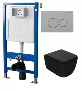 Комплект инсталляции с подвесным унитазом Point Меркурий черный клавиша хром