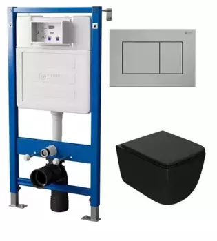 Комплект инсталляции с подвесным унитазом Point Меркурий черный клавиша хром