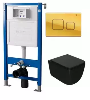 Комплект инсталляции с подвесным унитазом Point Меркурий черный клавиша золотая