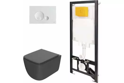 Комплект инсталляции с подвесным унитазом Point Меркурий серый клавиша белая