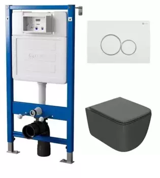 Комплект инсталляции с подвесным унитазом Point Меркурий серый клавиша белая хром