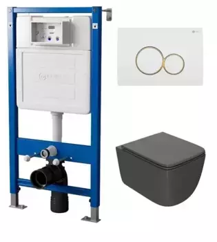 Комплект инсталляции с подвесным унитазом Point Меркурий серый клавиша белая с золотом