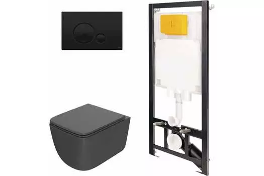 Комплект инсталляции с подвесным унитазом Point Меркурий серый клавиша черная матовая
