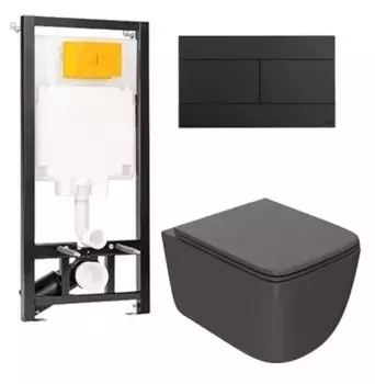 Комплект инсталляции с подвесным унитазом Point Меркурий серый клавиша черная матовая