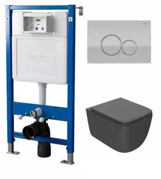 Комплект инсталляции с подвесным унитазом Point Меркурий серый клавиша хром