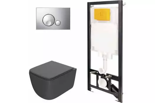 Комплект инсталляции с подвесным унитазом Point Меркурий серый клавиша хром
