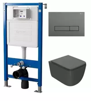 Комплект инсталляции с подвесным унитазом Point Меркурий серый клавиша серая