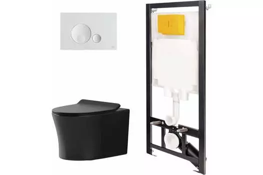 Комплект инсталляции с подвесным унитазом Point Вега черный клавиша белая