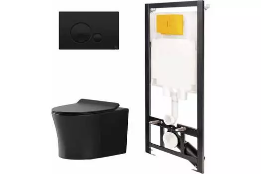 Комплект инсталляции с подвесным унитазом Point Вега черный клавиша черная матовая
