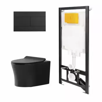 Комплект инсталляции с подвесным унитазом Point Вега черный клавиша черная матовая