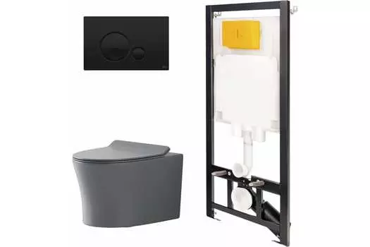 Комплект инсталляции с подвесным унитазом Point Вега серый клавиша черная матовая