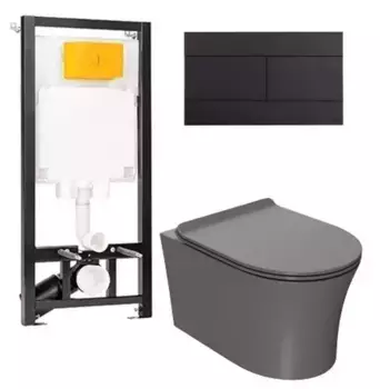 Комплект инсталляции с подвесным унитазом Point Вега серый клавиша черная матовая