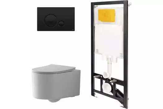 Комплект инсталляции с подвесным унитазом Point Веста белый клавиша черная матовая
