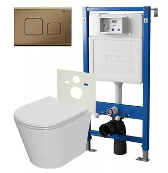 Комплект инсталляции с подвесным унитазом Point Виктория белый клавиша бронзовая