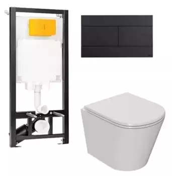 Комплект инсталляции с подвесным унитазом Point Виктория белый клавиша черная матовая