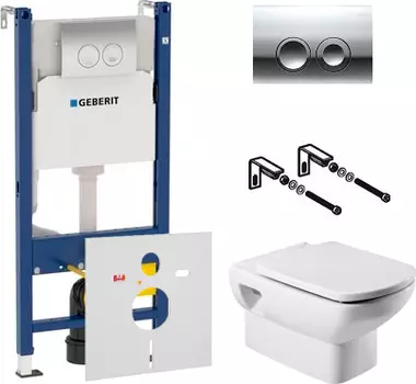 Комплект Инсталляция Geberit Duofix Delta 3 в 1 с кнопкой хром + Унитаз Roca Dama Senso + Шумоизоляция