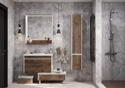 Комплект мебели Aquaton Капри 80 белый-темное дерево