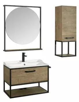 Комплект мебели Aquaton Лофт Фабрик 80 с раковиной Фабиа 80 темное дерево