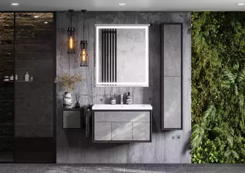 Комплект мебели Aquaton Уэльс 80 серый-черный матовый