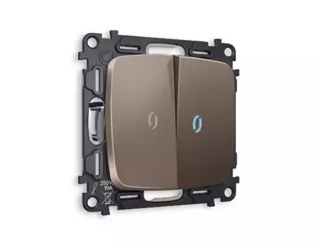 Комплект механизма 2-кл проходного выключателя с подсветкой Ambrella Volt Omega MO634040