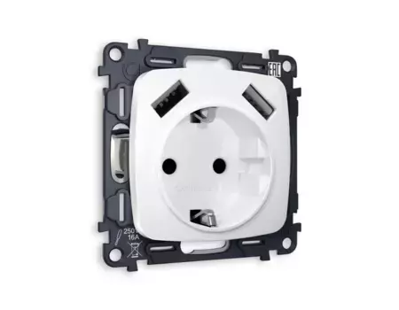 Комплект механизма электрической розетки USB A+A 18W Ambrella Volt Omega (OP1090, VM155) MO109010