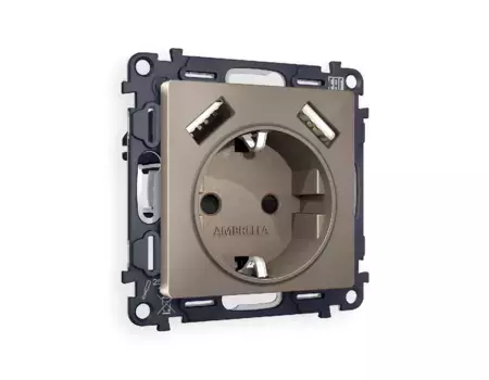 Комплект механизма розетки 2USB A+A 18W (быстрая зарядка) с/з Ambrella Volt Alfa MA639010