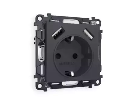 Комплект механизма розетки 2USB A+A 18W (быстрая зарядка) с/з Ambrella Volt Alfa MA909010