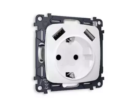 Комплект механизма розетки 2USB A+A 18W (быстрая зарядка) с/з Ambrella Volt Omega MO129010