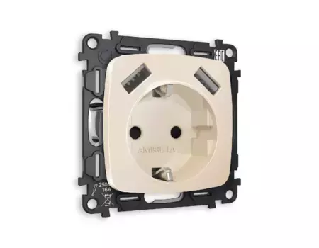 Комплект механизма розетки 2USB A+A 18W (быстрая зарядка) с/з Ambrella Volt Omega MO309010