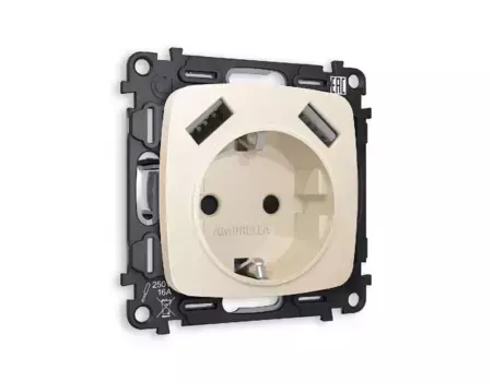 Комплект механизма розетки 2USB A+A 18W (быстрая зарядка) с/з Ambrella Volt Omega MO329010