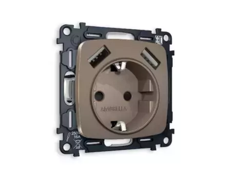 Комплект механизма розетки 2USB A+A 18W (быстрая зарядка) с/з Ambrella Volt Omega MO639010