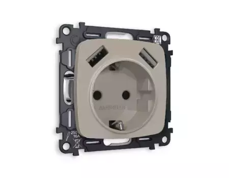 Комплект механизма розетки 2USB A+A 18W (быстрая зарядка) с/з Ambrella Volt Omega MO369010