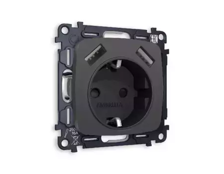 Комплект механизма розетки 2USB A+A 18W (быстрая зарядка) с/з Ambrella Volt Omega MO909010