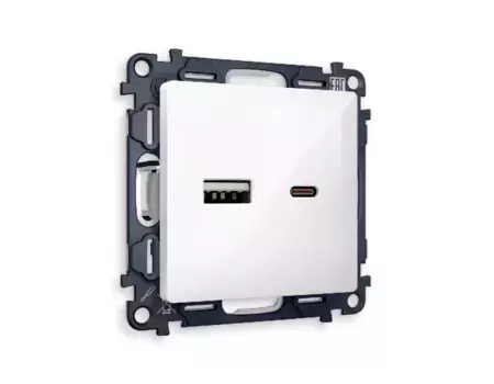 Комплект механизма розетки 2USB A+C 20W (быстрая зарядка) Ambrella Volt Alfa MA111010