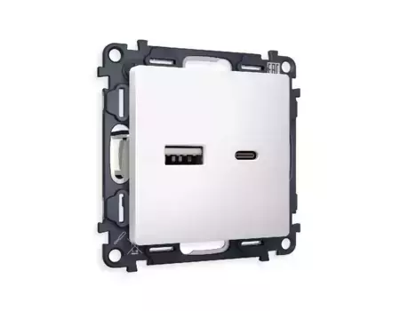 Комплект механизма розетки 2USB A+C 20W (быстрая зарядка) Ambrella Volt Alfa MA131010