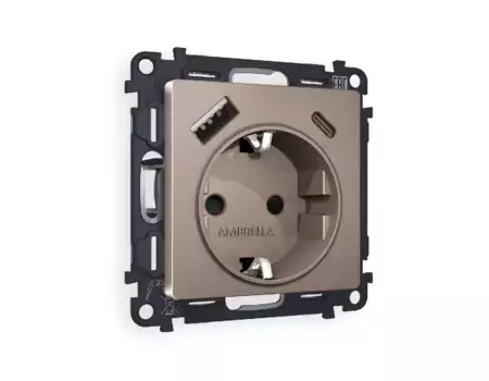 Комплект механизма розетки 2USB A+C 20W (быстрая зарядка) с/з Ambrella Volt Alfa MA640010