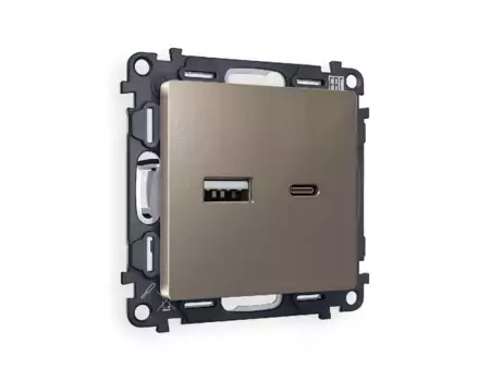 Комплект механизма розетки 2USB A+C 20W (быстрая зарядка) Ambrella Volt Alfa MA641010