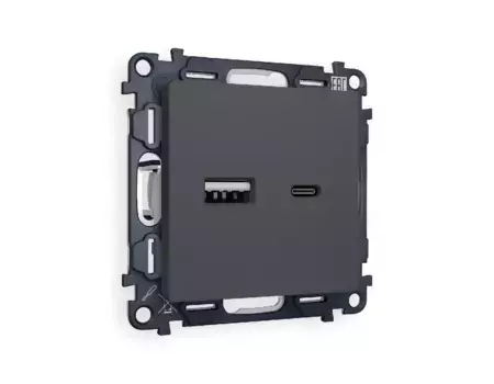 Комплект механизма розетки 2USB A+C 20W (быстрая зарядка) Ambrella Volt Alfa MA911010