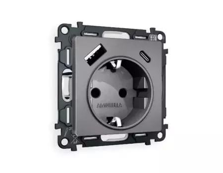 Комплект механизма розетки 2USB A+C 20W (быстрая зарядка) с/з Ambrella Volt Alfa MA660010