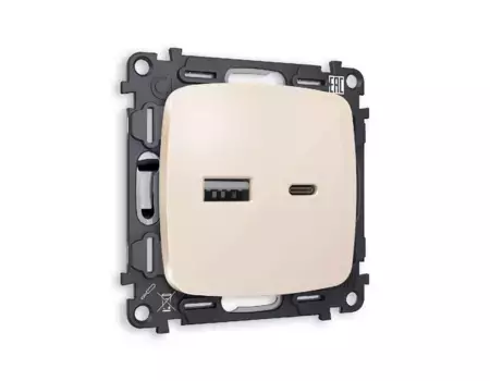 Комплект механизма розетки 2USB A+C 20W (быстрая зарядка) Ambrella Volt Omega MO311010